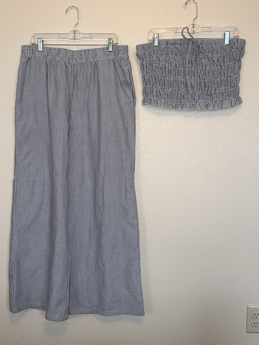 GLG Blue and White Striped Smocked Two-Piece Set